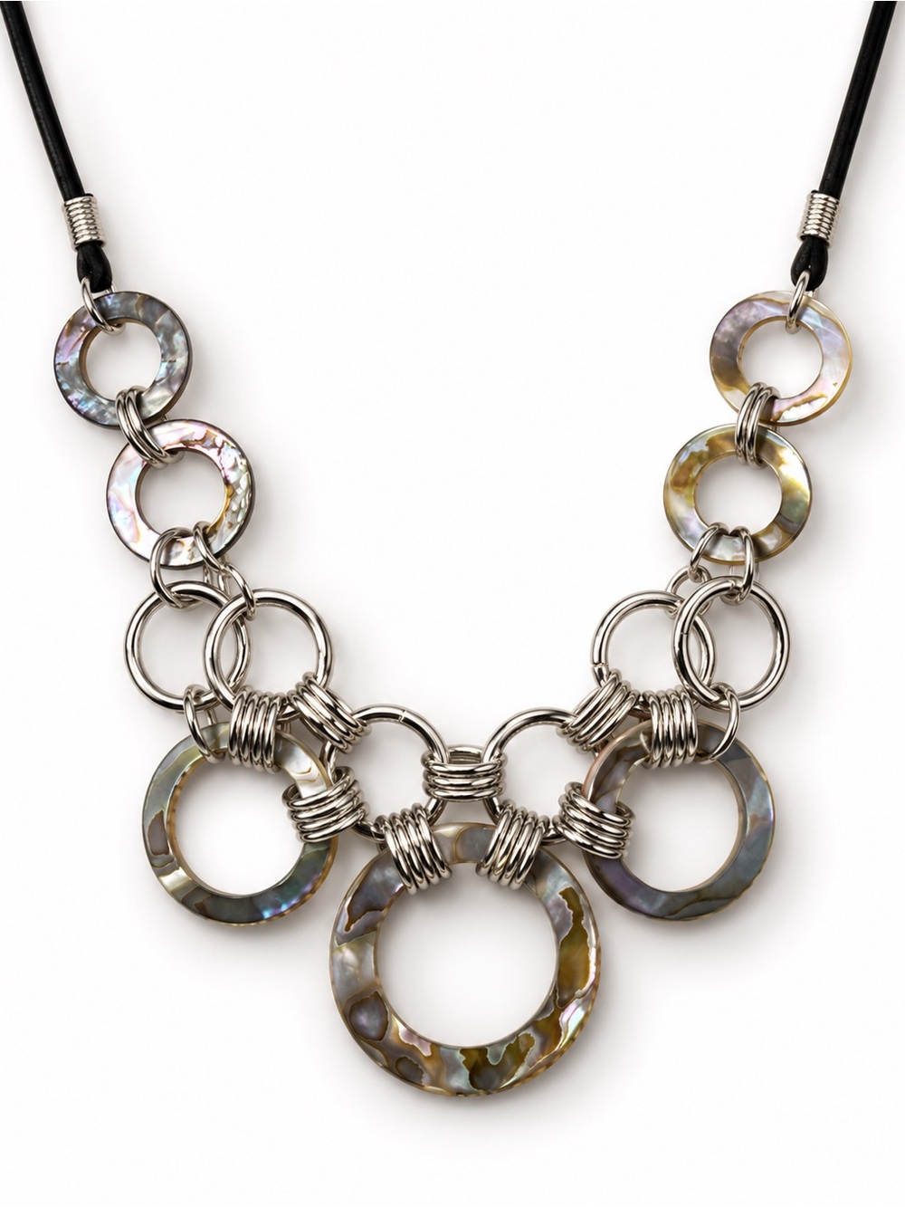 Lia Sophia Abalone Ring Statement Necklace - Iridescent Shell and Silver Tone